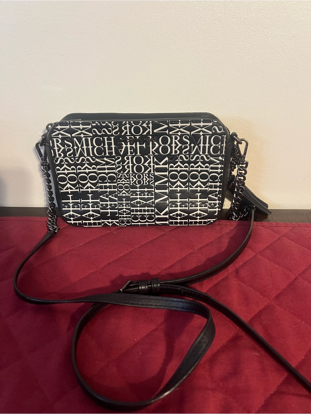 Michael Kors Black and White Logo Crossbody Camera Bag